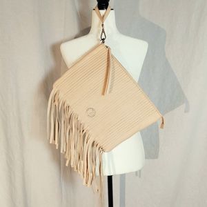Tru Trussardi blush leather fringed pochette, NWT